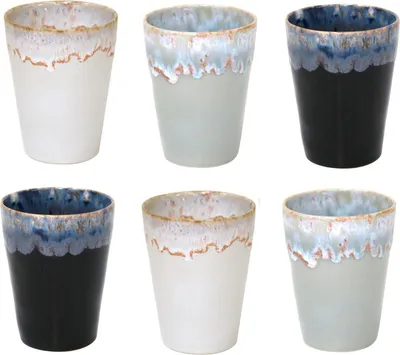 Produktbild von Costa Nova Grespresso Latte-Macchiato-Tassen – 38 cl – 6er-Set – Handgefertigtes portugiesisches Steingut – Memory – Schwarz, Weiß, Grau – 9,5 x 11 cm