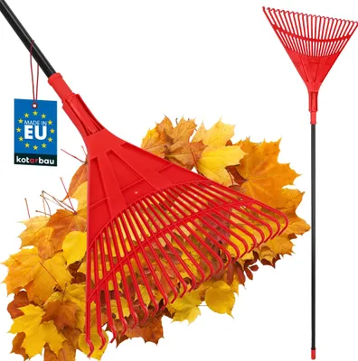 Produktbild von KOTARBAU® Laubrechen Kunststoff 50 cm mit Aluminiumstiel 1,5 m Extra Click Heurechen Laubharke Rechen für Herbstlaub & Heckenschnitt Gartenrechen Kunststoff Rot & Schwarz
