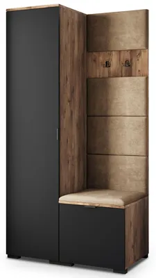 Produktbild von Masseno Garderobe-Set LORI 95/181/51 cm Modern Garderobenschrank Eiche Lefkas, Veloursstoff MONOLITH 09 (Beige)