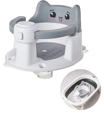 Produktbild von Baby Badesitz Grau 30 x 12 x 36,8 cm mit Anti-Rutsch-Basis, höhenverstellbarer Badesitz für Badewanne, Baby Badewannensitz