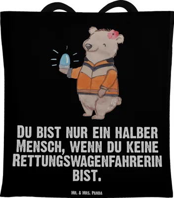 Produktbild von Mr. & Mrs. Panda Tote Bag Rettungswagenfahrerin Herz - Schwarz - Geschenk, einkaufsshopper, Jutebeutel, Laptoptasche, Uni Tasche, Baumwolltasche