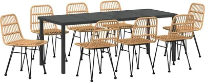 Produktbild von vidaXL Garten Essgruppe 9 pcs Braun Pulverbeschichteter Stahl
