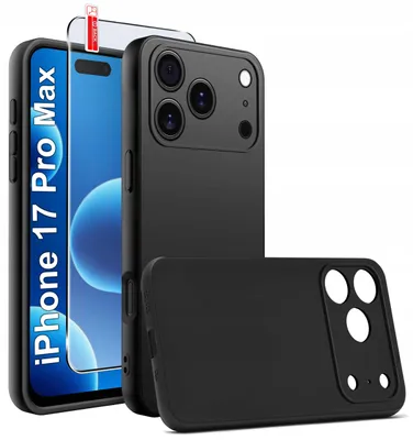 Obrázok produktu pre Čierne matné silikónové puzdro pre iPhone 17 Pro Max + 9H GLASS