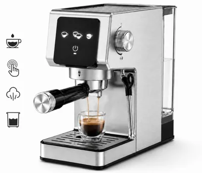Image de Cozyverge, machine à expresso avec porte-filtre, 20 bars, 1300W, capacité de 1,2L, en acier inoxydable, finition argentée, avec écran tactile
