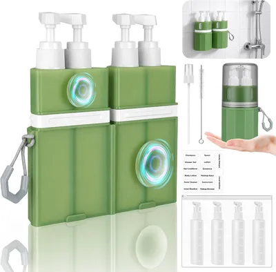 Produktbild von Reise Flaschen Set auslaufsicher, 4 Kammern Nachfüllbare Kosmetikbehälter mit Saugnapf für Shampoo, Duschgel und Lotion, ideal für Reisen und Hotel