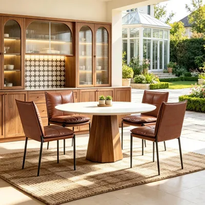 Productafbeelding van Elegante stoelset met gestoffeerde rugleuning. Set van vier eetkamerstoelen (alleen verkrijgbaar met 4 stoelen). Kleur: zwart en bruin