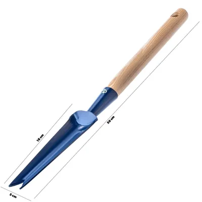 Produktbild von Unkrautstecher Unkrautentferner Unkrautjäter - 50 cm - Edelstahl - Holzgriff - Blau