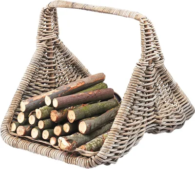 Zdjęcie produktu dla Kobolo kosz na drewno rattan kubu szary z lnianą tkaniną i rączką - kosz na drewno opałowe kosz na drewno opałowe kosz do przechowywania kosze do dekoracji salonu