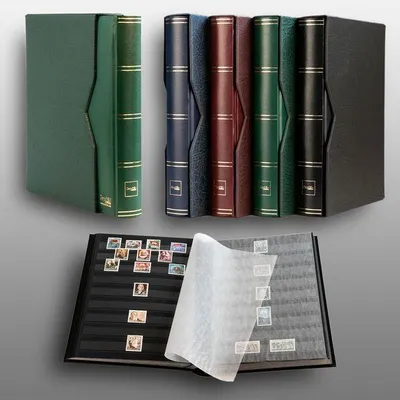 Produktbild von Prophila Collection 60 Schwarze Seiten Briefmarkenalbum wattiert mit Kassette grün
