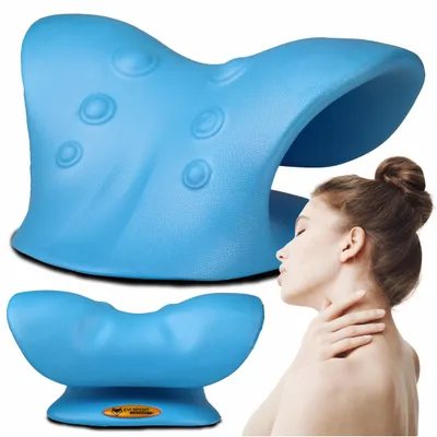 Produktbild von Nackenstrecker & Massagekissen zur Entspannung, Ergonomischer Nackenretter bei Schmerzen, Halswirbelsäule Korrektur mit Massagepunkten, EVI SPORT Blue