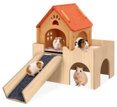 Imagen del producto de Jaula de madera 3 en 1 para cobayas y hámsters
