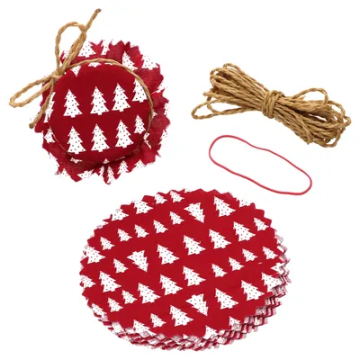 Produktbild von 10x Stoffdeckchen Tannenbaum rot + Gummi + Schnur Einmach-Glas Geschenk-Idee