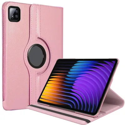 Image de Coque pour Xiaomi Pad 7 / 7 Pro, Etui Rotatif 360° Multi-Angle Antichoc Effet Cuir Rose