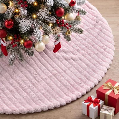 Weihnachtsbaumdecke 120 cm, Plüsch, Streifen, Rosa