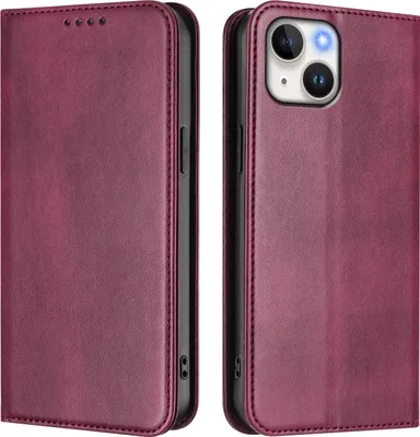 Produktbild von Handyhülle für iPhone 13/iPhone 14, Vintage Leder RFID Schutz Kartenfach Standfunktion Magnetische Klapphülle Rot