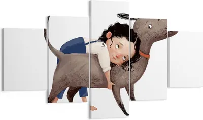 Produktbild von Bild auf Leinwand - Leinwandbild - 5 Teile - Kind Hund Bild - 125x70cm - Wand Bild - Wanddeko - Wandbilder - Leinwanddruck - Bilder - Wanddekoration - Leinwand bilder - Wandbild - EA125x70-4783