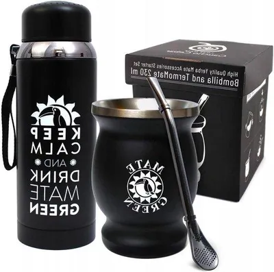 Immagine prodotto di Set termico per yerba mate - Tazza termica a doppia parete in acciaio inossidabile, nera - Thermoskan nero - Yerba Mate Stöhrig
