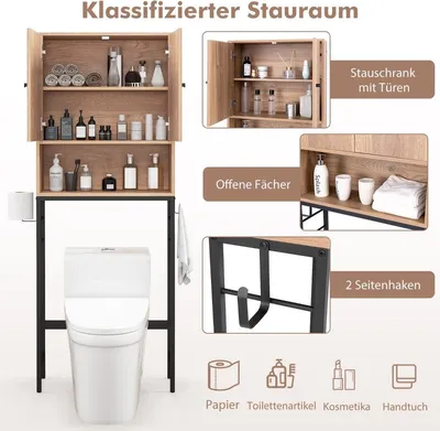 Immagine prodotto di Mobile WC con ripiano WC indipendente con 2 ante e amp; 2 ganci 63 x 23 x 165,5 cm naturali