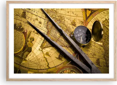 Produktbild von Gerahmtes Poster - Rahmen in heller Eiche - Kompass Abenteuer Reisen - 70x50 cm - Wand Bild - Wanddeko - Wandbilder - Wandposter - Bilderrahmen - Bilder - Kunstdruck - Wandbild - P2NAA70x50-0146