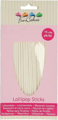 Zdjęcie produktu dla FunCakes Patyczki do lizaków 15cm / 50szt Funcakes Kolor:: Biały, Materiał: Papier hartowany, Ilość sztuk:: 25 szt