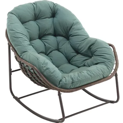 Produktbild von LVHOM Schaukelsessel Garten mit gepolstertem Kissen, Rattanstuhl mit Stahlrahmen, Schaukelstuhl Outdoor Loungesessel, Sessel für Balkon, Grün