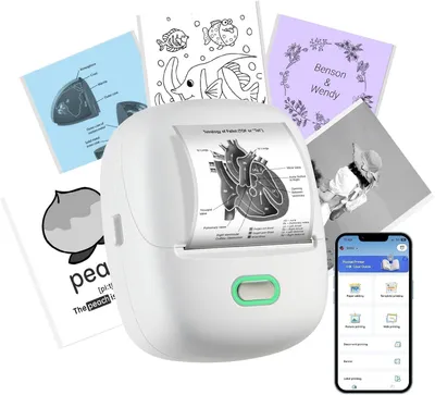 Image de ORGSTA S002 Imprimante d'étiquettes Bluetooth 300 DPI Mini imprimante thermique, autocollante, imprimante d'étiquettes pour autocollants, étiquettes de prix, école et Noël