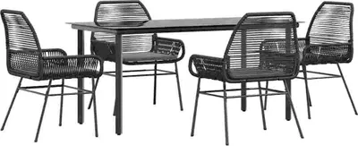 Produktbild von vidaXL 5-tlg. Garten-Essgruppe mit Kissen Schwarz Poly Rattan Glas