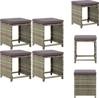 Produktbild von vidaXL Gartenhocker 4 Stk. mit Kissen Poly Rattan Grau -  Gartenstühle