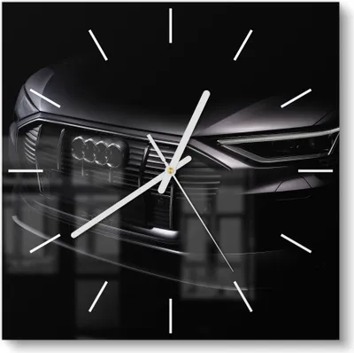 Produktbild von DEQORI Glasuhr 30x30 cm Modern 'Audi Frontalaufnahme' Wanduhr Glas Uhr Design leise