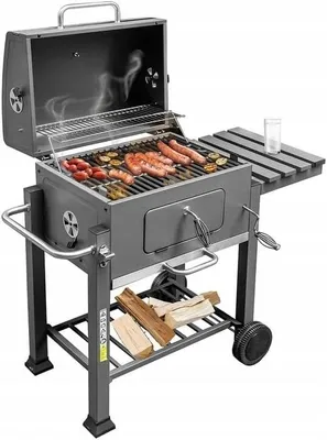 Zdjęcie produktu dla GRILL WĘGLOWY 56x42 cm GRILL I RUSZT ŻELIWNY STOLIK BOCZNY I PÓŁKA + GRATIS