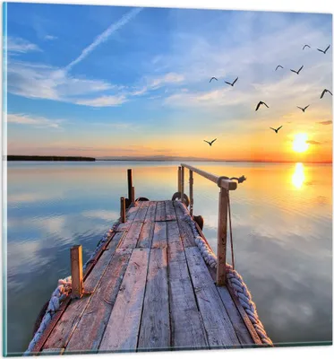 Produktbild von Bilder auf glas - See Natur Brücke Vögel - 70x70cm - Glasbilder - Wandbilder - Kunstdruck - zum Aufhängen bereit - Wanddekoration aus Glas - Glas Bilder - Wandbild auf Glas - Einteilig - GAC70x70-2402