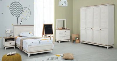 Obrázok produktu pre Kompletná detská posteľ Detský nábytok Detská posteľ Biela Drevo Sada 5 ks Komoda
