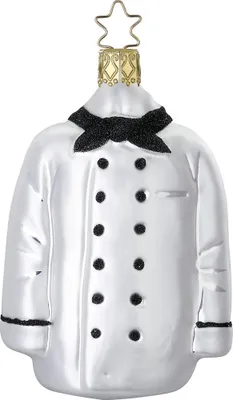 Produktbild von Christbaumschmuck Kochjacke 9cm Glas Figur Weiß / Schwarz