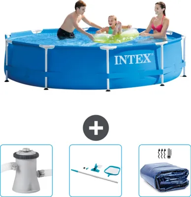 Zdjęcie produktu dla Basen Intex z okrągłą ramą - 305 x 76 cm - niebieski - zawiera pompę filtrującą do basenu - zestaw do czyszczenia - markizę przeciwsłoneczną
