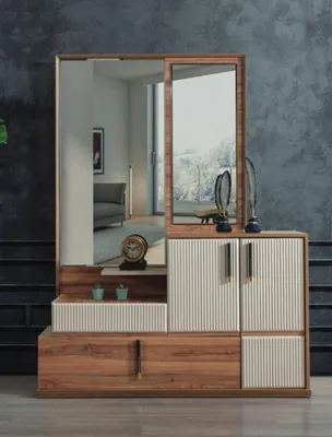 Produktbild von Weiß-Braune Kommode Spiegel Schlafzimmer Holz Möbel Designer Garnitur