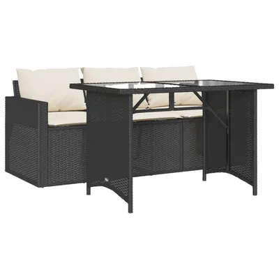 Produktbild von 2-tlg. Garten-Essgruppe mit Kissen Schwarz Poly Rattan