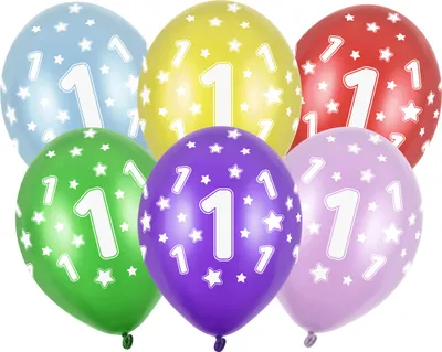 Produktbild von Luftballons 30cm mit Zahl 1 / Sterne 6er Set bunt metallic
