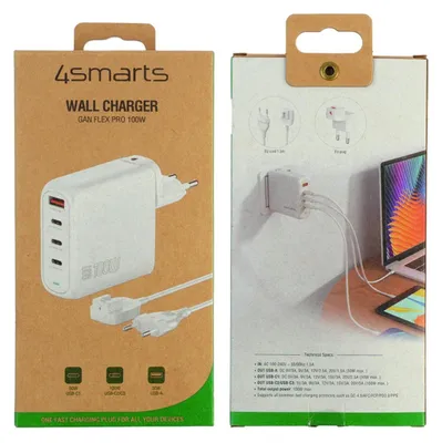 Produktbild von 4smarts Ladegert GaN Flex Pro 100W 3 USB-C+1 USB-A. wei
