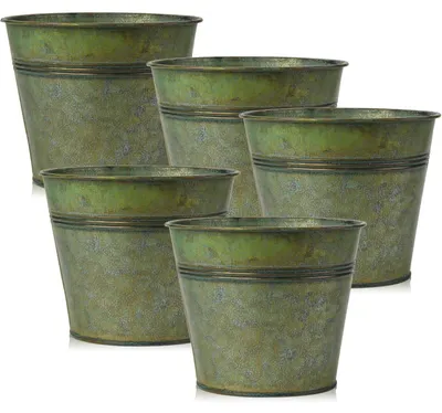Obrázek produktu pro Sada 5 květináčů, pozinkovaná ocel, vintage styl, průměr 18 cm