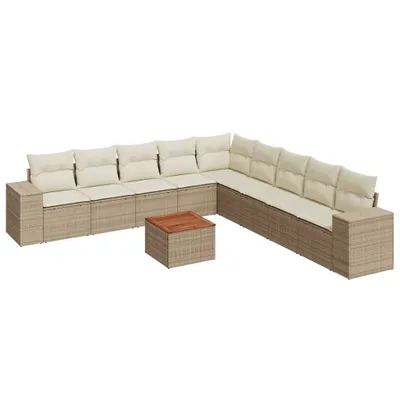 Produktbild von 10-tlg. Garten-Sofagarnitur mit Kissen Beige Poly Rattan