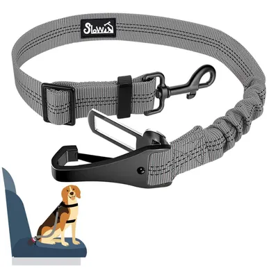Obrázek produktu pro Bezpečnostní pás pro psa do auta, nastavitelný, s elastickou tlumičkou nárazů, 3 v 1, reflexní, 90 cm, šedá barva