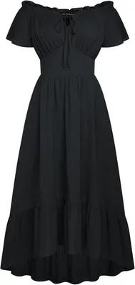 Productafbeelding van Zwarte maxi-jurk voor dames met onregelmatige hoge-lage zoom, off-shoulder-halslijn en A-lijn