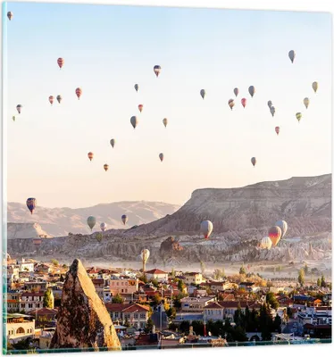 Produktbild von Bilder auf glas - Berge Ballon Flug - 60x60cm - Glasbilder - Wandbilder - Kunstdruck - zum Aufhängen bereit - Wanddekoration aus Glas - Glas Bilder - Wandbild auf Glas - Einteilig - GAC60x60-3997