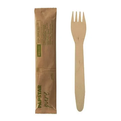 Produktbild von 50x Holzgabeln Gabeln aus Holz 155mm natur einzeln verpackt in Papierbeutel