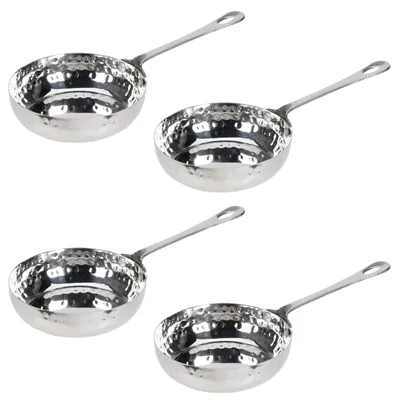 Produktbild von 4er Set Edelstahl Mini Pfanne Gehämmert mit Stiel ø 11 cm Fassungsvermögen 260 ml Servierpfanne