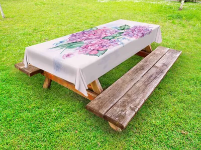 Produktbild von ABAKUHAUS Hortensie Tischdecke Outdoor, Grunge Aquarell Vintage Blumenfrühlingssträuße Natur Blossom, Baby Pink Mehrfarbig, 145x210cm