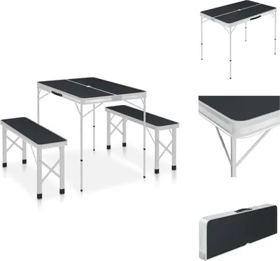 Produktbild von vidaXL Klappbarer Campingtisch mit 2 Sitzbänken Aluminium Grau -  Campingmöbel