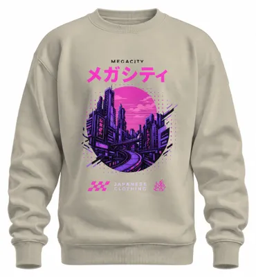 Obrázok produktu pre Mikina s kapucňou, štýl cyberpunk, motívy Japonska, dizajn "megacity", retro, 80. roky, farba: prírodná, veľkosť: XXL