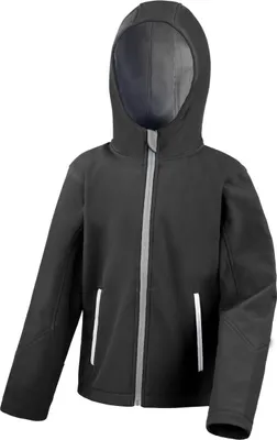 Produktbild von Result Core Kinder Junior Softshell-Jacke mit Kapuze BC3251 (13/14 Jahre (156/164)) (Schwarz/Grau)
