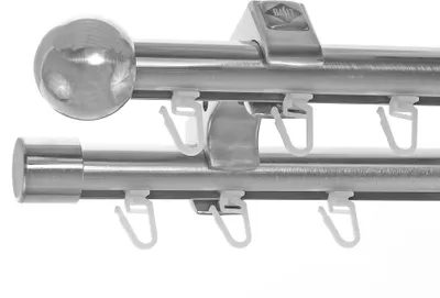 Produktbild von Innenlauf Edelstahl Look Gardinenschiene Gardinenstange 20mm Deckenträger 2-läufig Kugel D60 E33E30 II